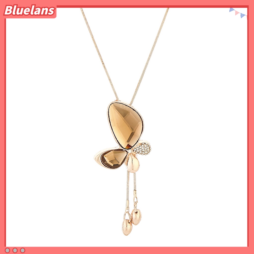 Bluelans Kalung Rantai Panjang Dengan Liontin Kupu-Kupu Aksen Berlian Imitasi Untuk Wanita