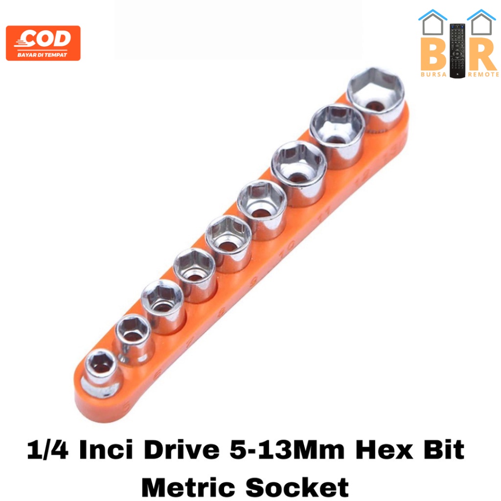 Kunci Mini 9 Pcs Sock Driver Hex Head Bit Socket SET KUNCI Wrench 1/4 ADAPTER 5/6/7/8/9/10/11/12/13 MM