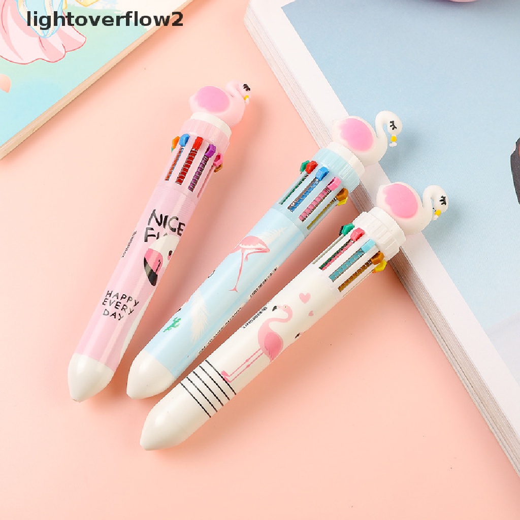 (lightoverflow2) 1pc Pulpen 10 Warna Dengan Hiasan Kartun Hewan