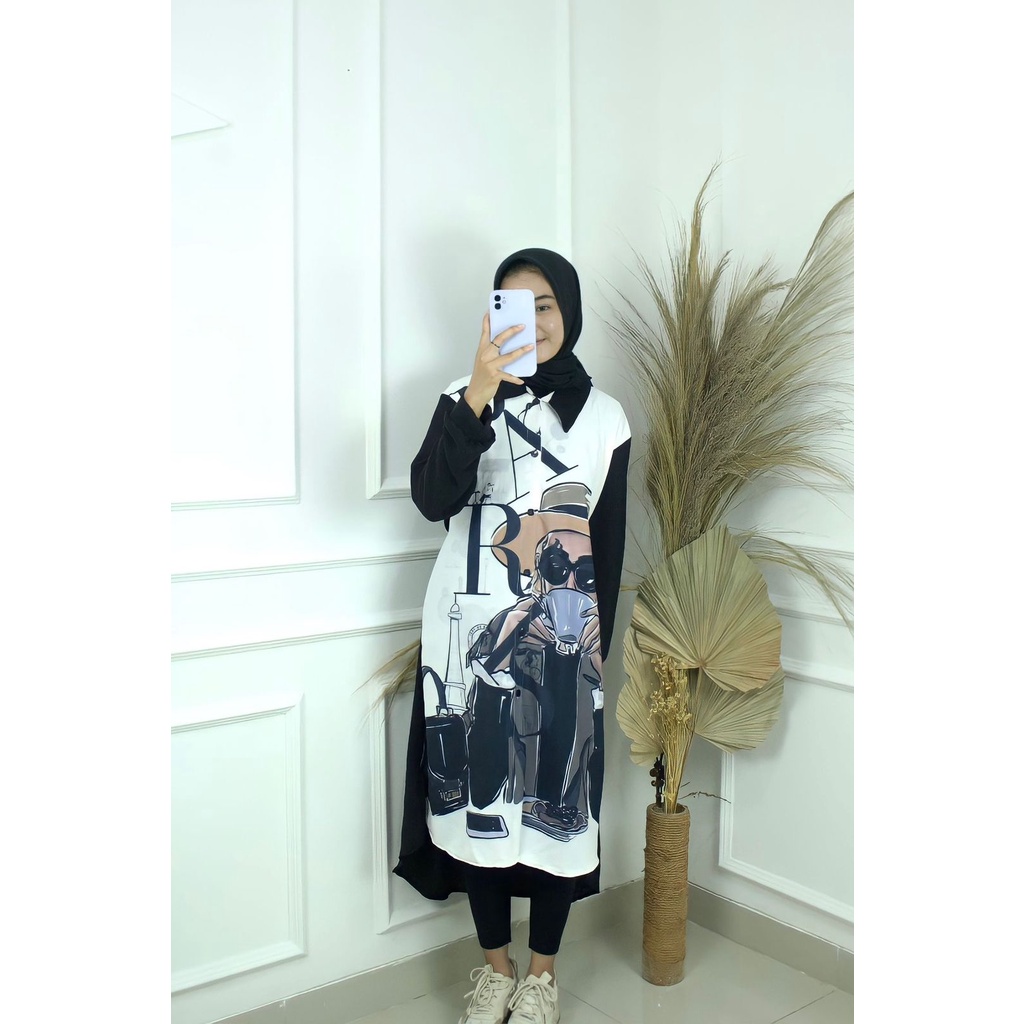 ALINA LONG TUNIK BAHAN CRINKLE APLIKASI SABLON SUBLIM UKURAN M L XL XXL LONG TUNIK WANITA TERBARU 20