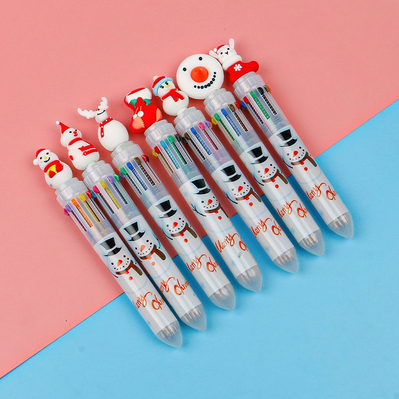 1pcs/lot Lucu Natal Santa Claus 10warna Bolpoin Kawaii Ditarik Rollerball Pen Hadiah Alat Tulis Kantor Sekolah