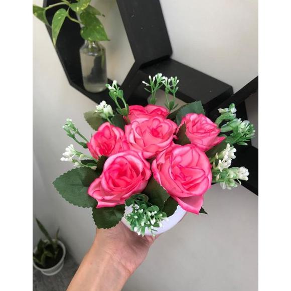 COD Bunga Mawar Hias Kuntum Besar Tanaman Hias Plastik Pot Tanaman Hias Artificial Bunga Hias Plasti