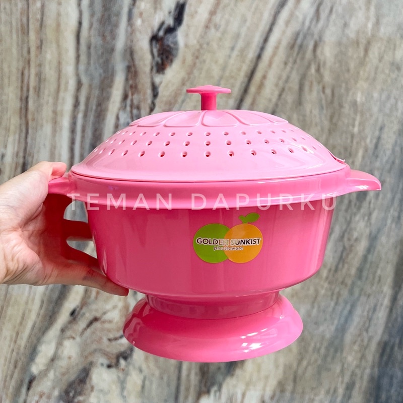 Tempat Nasi Wakul Nasi Plastik / Wadah Bulat Lauk Hijau Pink (TNB 1055 / TNB 1039) - Golden Sunkist