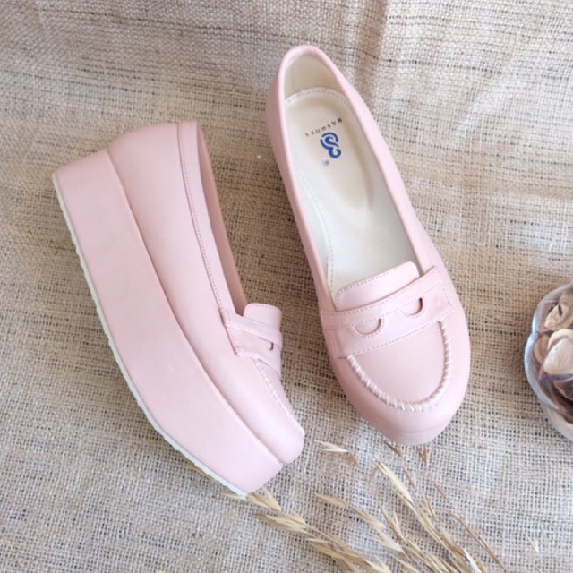 [SIAP KIRIM] BRShoes5 Pink Sepatu Wedges Kerja Casual Wanita