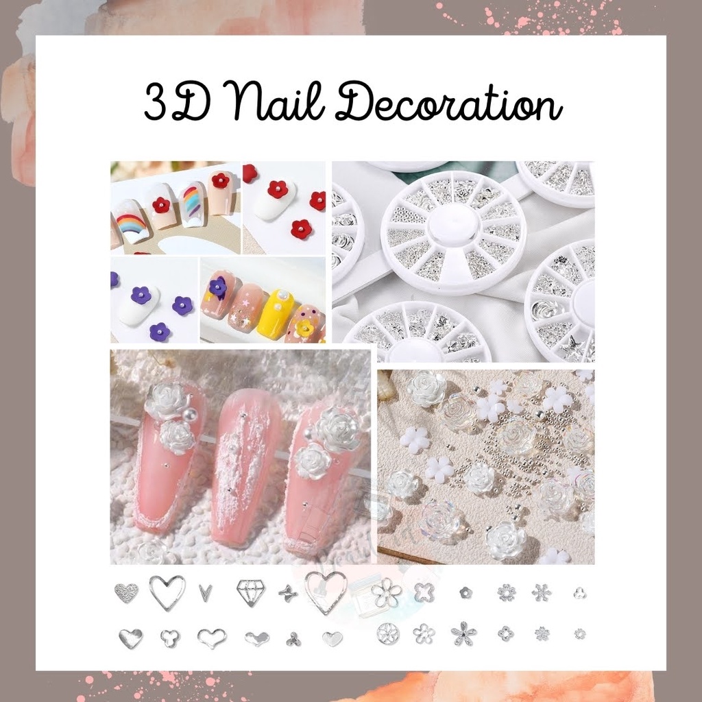 Dekorasi Hiasan Kuku 3D Model Bunga Mawar Manik Mutiara Perak Emas Mix Mini Kuku Aksesoris Perhiasan Kuku Nail Art Flower Cantik Elegan Pesta Pernikahan