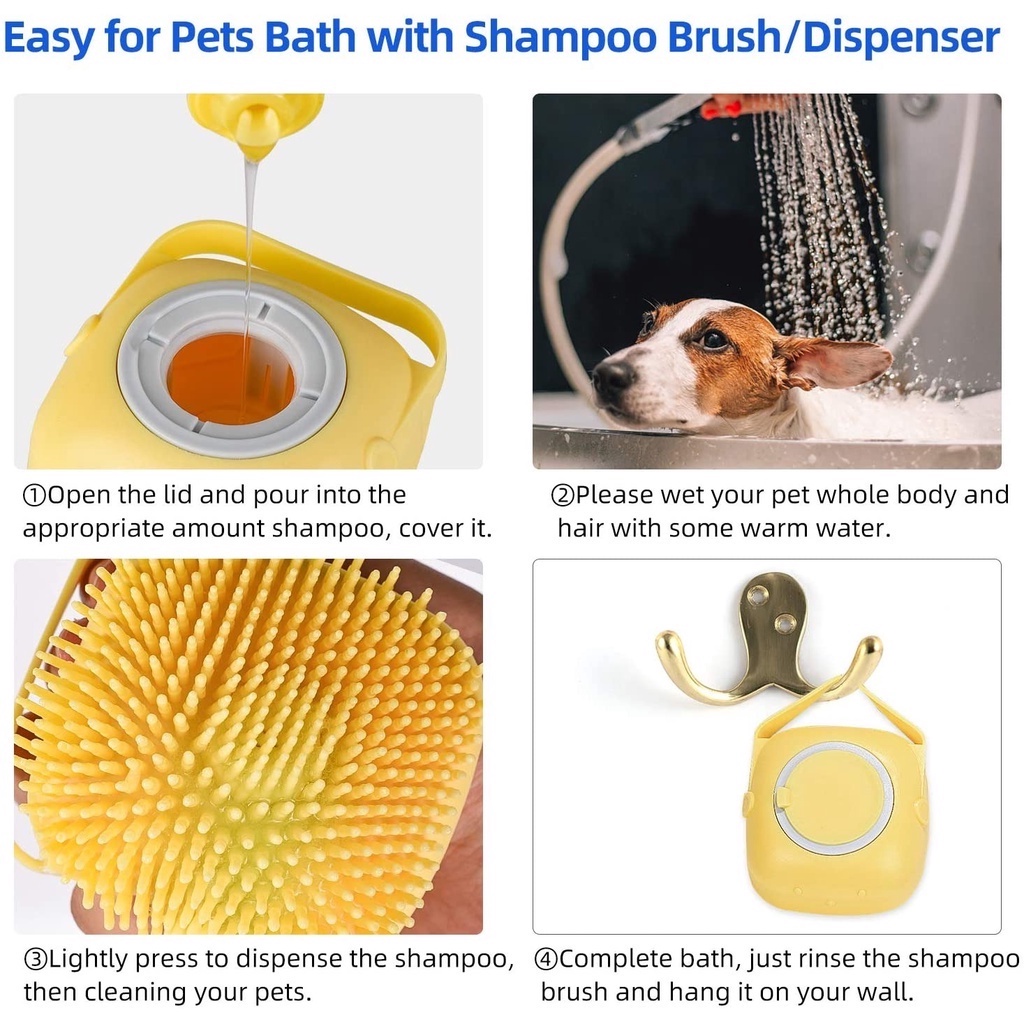 Hugopet Sikat Mandi Silikon Kucing Anjing/Sikat Bulu Karet Sisir Bulu Kucing/Pet Brush Grooming/Sikat Mandi Hewan Isi Sabun/Sikat Badan Silikon/Spons Mandi