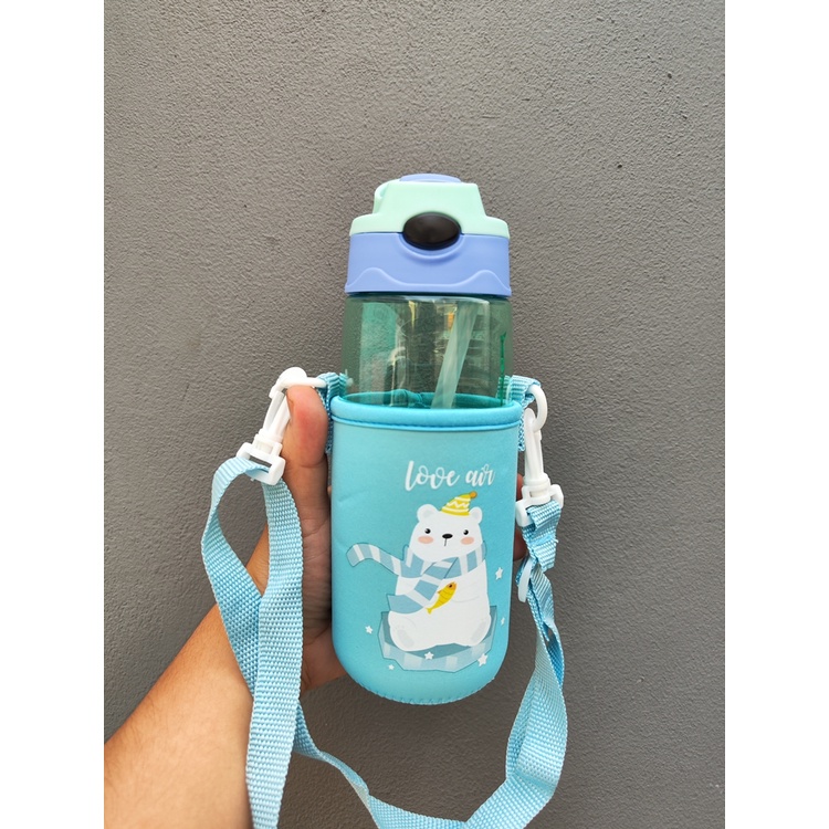 Botol Minum Anak Bening Dengan Pouch Sedotan Karakter Hewan Lucu 243