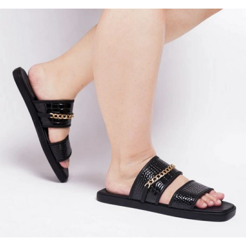 Sandal CROCODILE Black Wanita Oversize 41.45 Sendal Teplek Terbaru Cantik Sendal Koreaan JUMBO