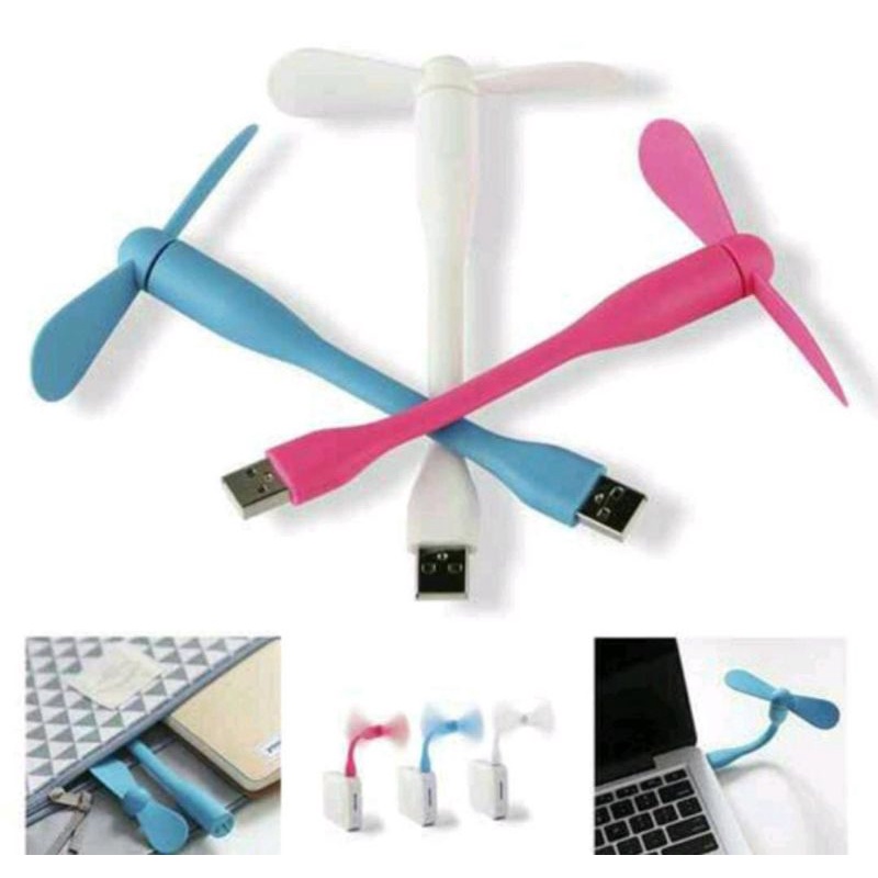 Kipas Angin USB Mini 2 Baling Flexibel / Portable Travel Fan Colok Powerbank Laptop CPU Kecil Warna