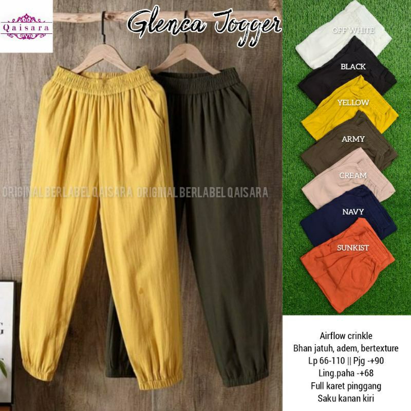 celana Joger santai wanita - olive pants bahan katun rayon crinkle