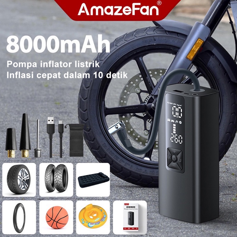 Amazefan 8000mAh pompa angin mobil inflator pompa ban mobil elektrik pompa mobil portabel Car Air Pump ban motor aksesoris pompa ban listrik tire inflator perkakas sepeda elektrik tire pressure monitoring alat Dapat mengisi daya ponsel perangkat lainnya