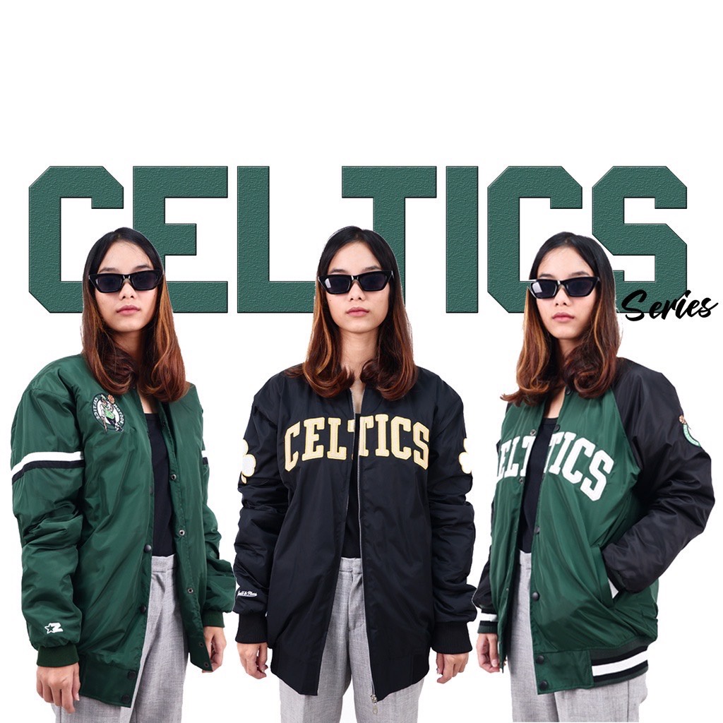 JAKET VARSITY JAKET CELTICS BOMBER PRIA WANITA VINTAGE STREET STYLE FULL BORDIR