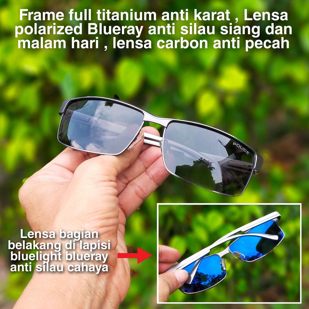 KACAMATA FASHION POLICE P24 TITANIUM PHOTOCROMIC ANTI RADIASI ANTI SILAU LENSA POLARIZED FRAME FIBER