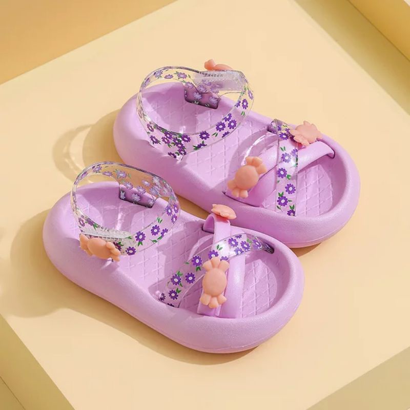 Minipetite SH2245 Sepatu sendal anak jelly transparan sol tinggi bunga permen candie floweri cute lucu size 14 - 19 untuk anak 1 sd 6 tahun