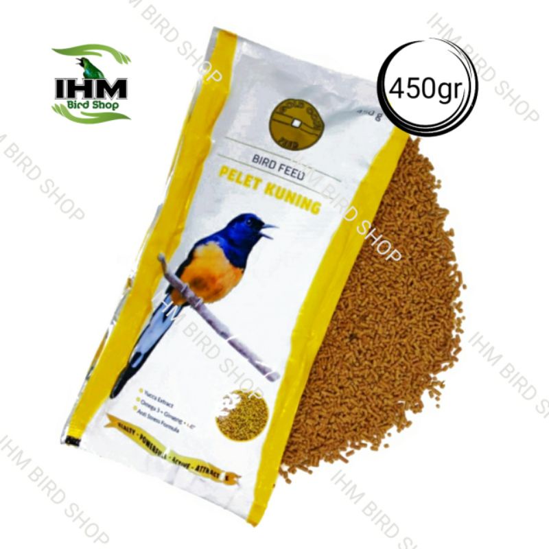 IHM - Gold Coin 450gr Pelet Kuning Madu Pakan Burung Murai Batu, Anis Merah, Kacer, Cucak Hijau, Ani