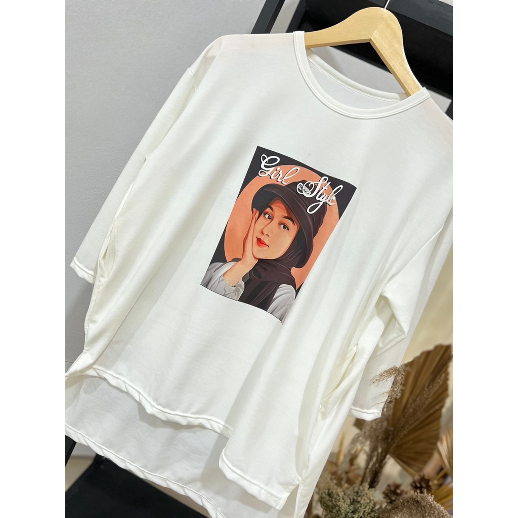 Baju Atasan wanita over size /Kaos Wanita/Atasan Wanita/Kaos wanita Lengan Panjang MOTIF GAMBAR WANITA HIJAB/HIJAB  STYLE 2022/pakaian wanita terbaru 2022
