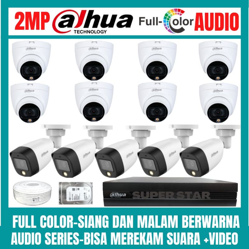 PAKET CCTV DAHUA FULL COLOR 2MP 16 CHANNEL 13 KAMERA AUDIO COLORVU