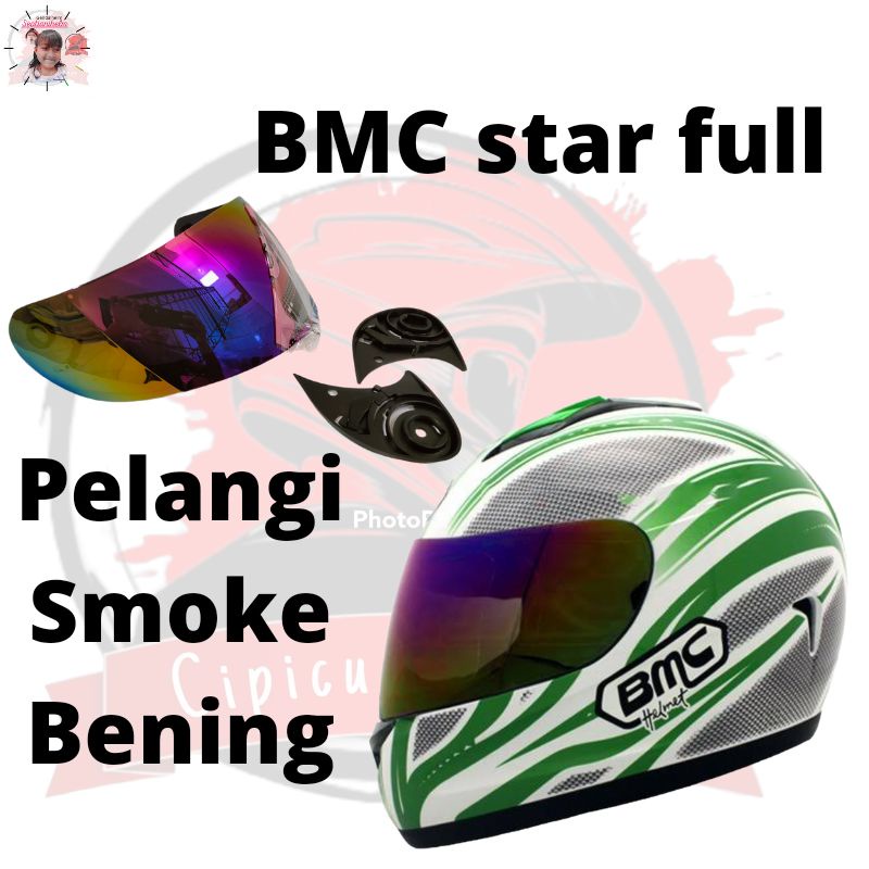 kaca helm BMC star full face pelangi smoke bening rachet VISOR helmet