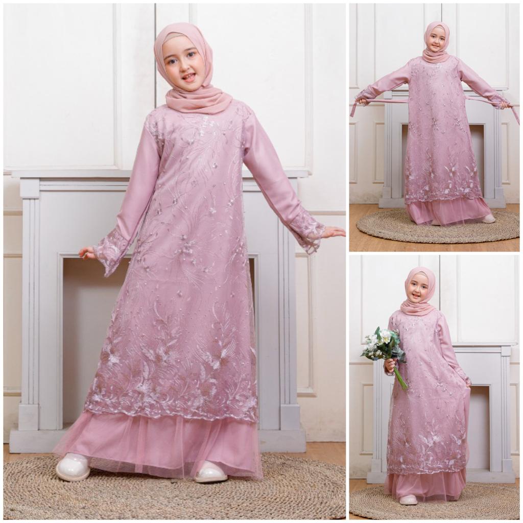 (Pasti RealPict) GAMIS NAFSI MAXI ANAK TANGGUNG 9-12th NAZWA DRESS MUSLIM REMAJA BRUKAT TILE BORDIR