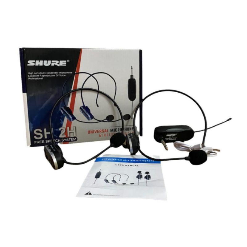 Mic wireless Shure SH-2H, 2 microphone Headset/bando wireless.