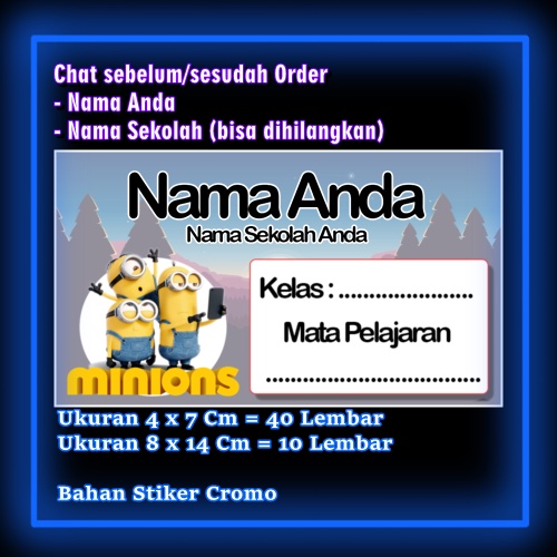 

Stiker Label Buku Minion Minions kuning kartun lucu Karakter Lucu Custom Lebel Nama cromo murah 20 Varian berbeda Sticker Pelajaran Mapel buku anak sekolah Vol 11