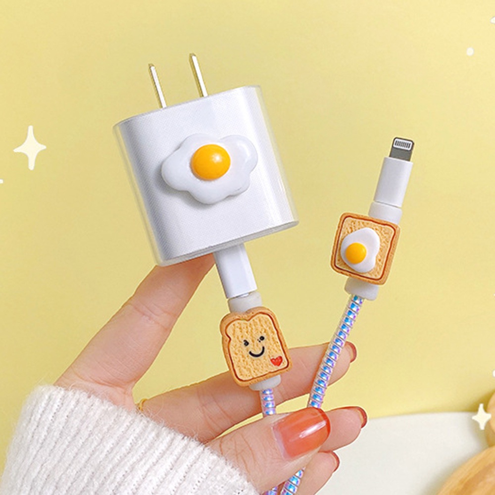 1 set Pelindung Kabel charger 20W Bentuk Kartun Kuning Telur Untuk iPhone 12 / 13 Pro Max
