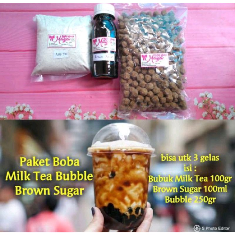 

Paket Boba minuman milk tea + brown sugar + bubble tapioca pearl drink powder enak dan halal