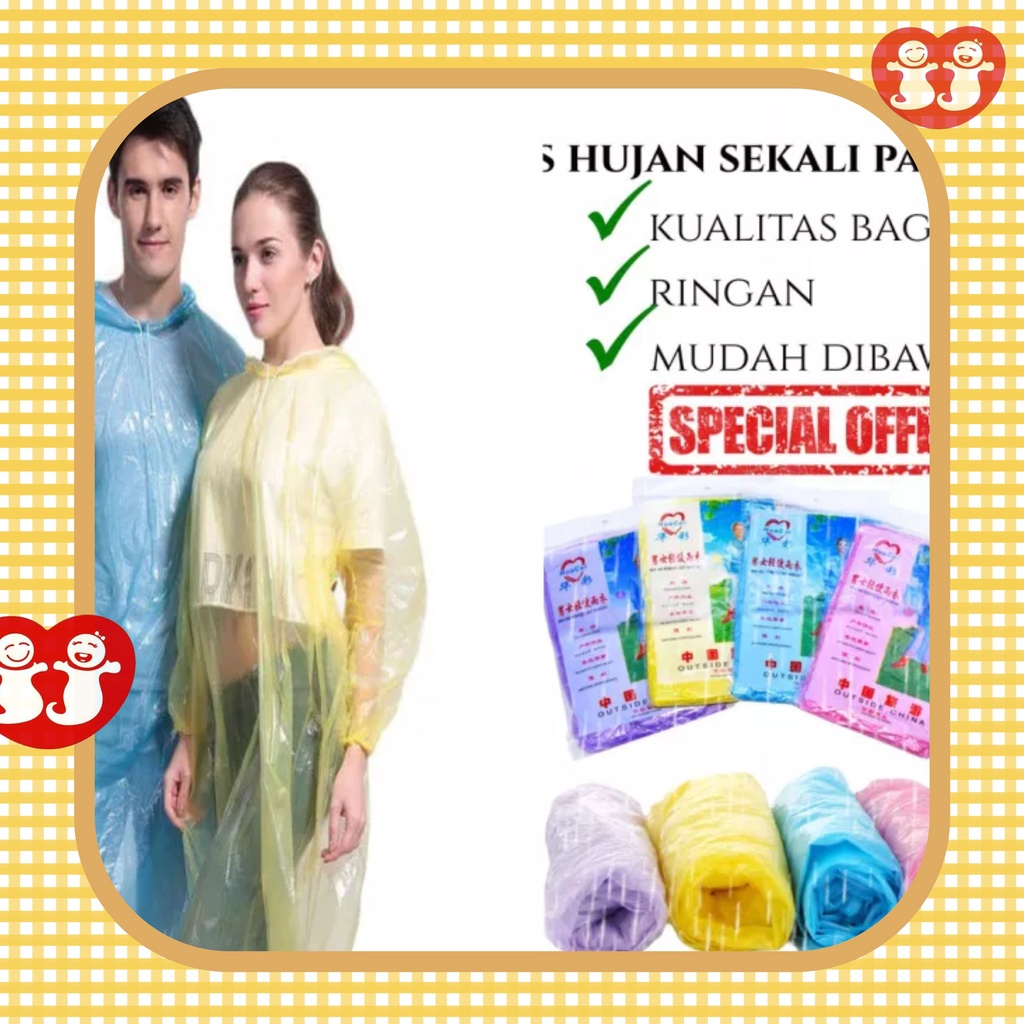Sakura Jas Hujan/Jas Hujan Plastik Sekali Pakai / Jas Hujan Poncho Disposable Emergency Raincoat Jas Hujan Transparant