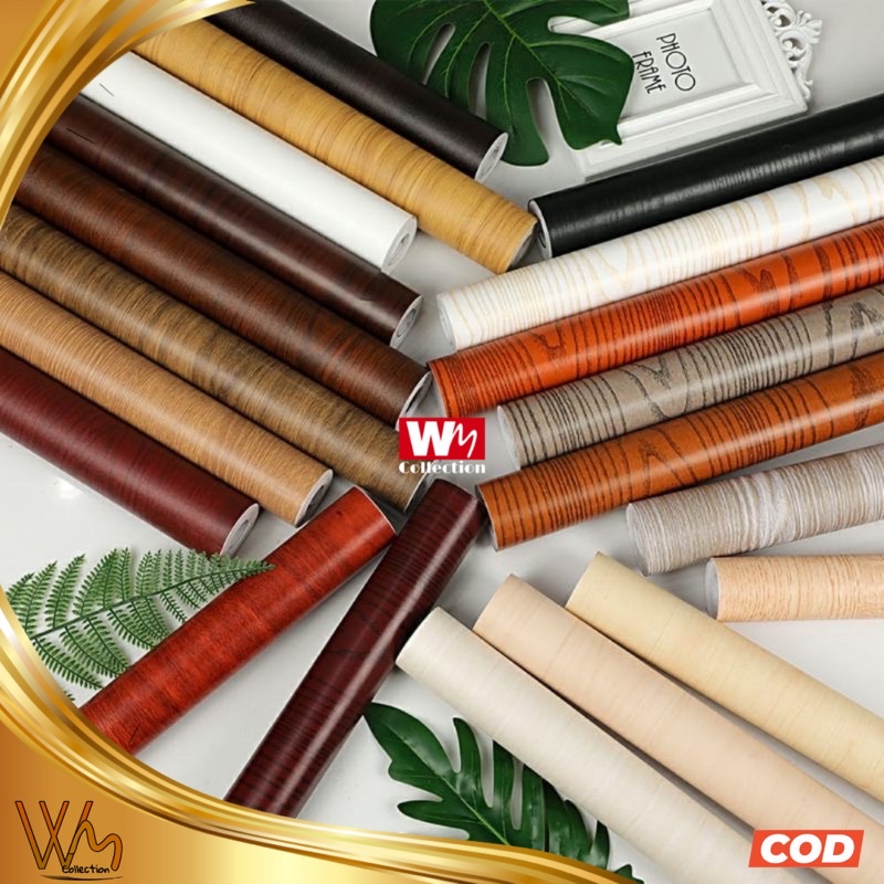 Wallpaper Sticker Dinding Motif Kayu Hitam,Abu,Coklat,Putih,Merah 45cm x 4m Wallpaper Sticker Dindin