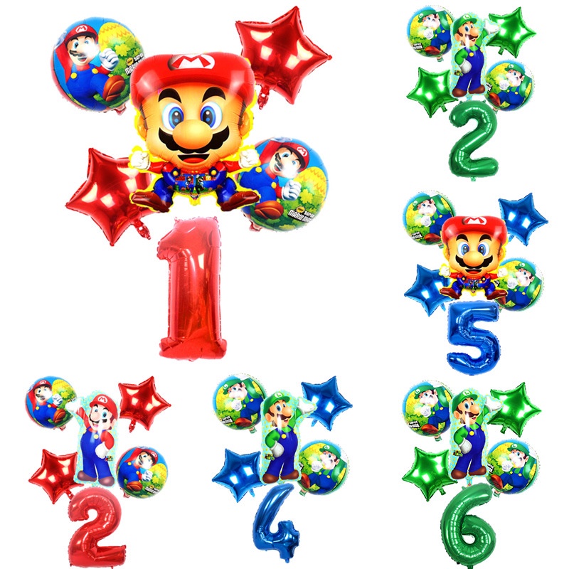 6pcs/set Game Super Mario Bros Balon Figurine Luigi Princess Model Angka Balon Dekorasi Festival