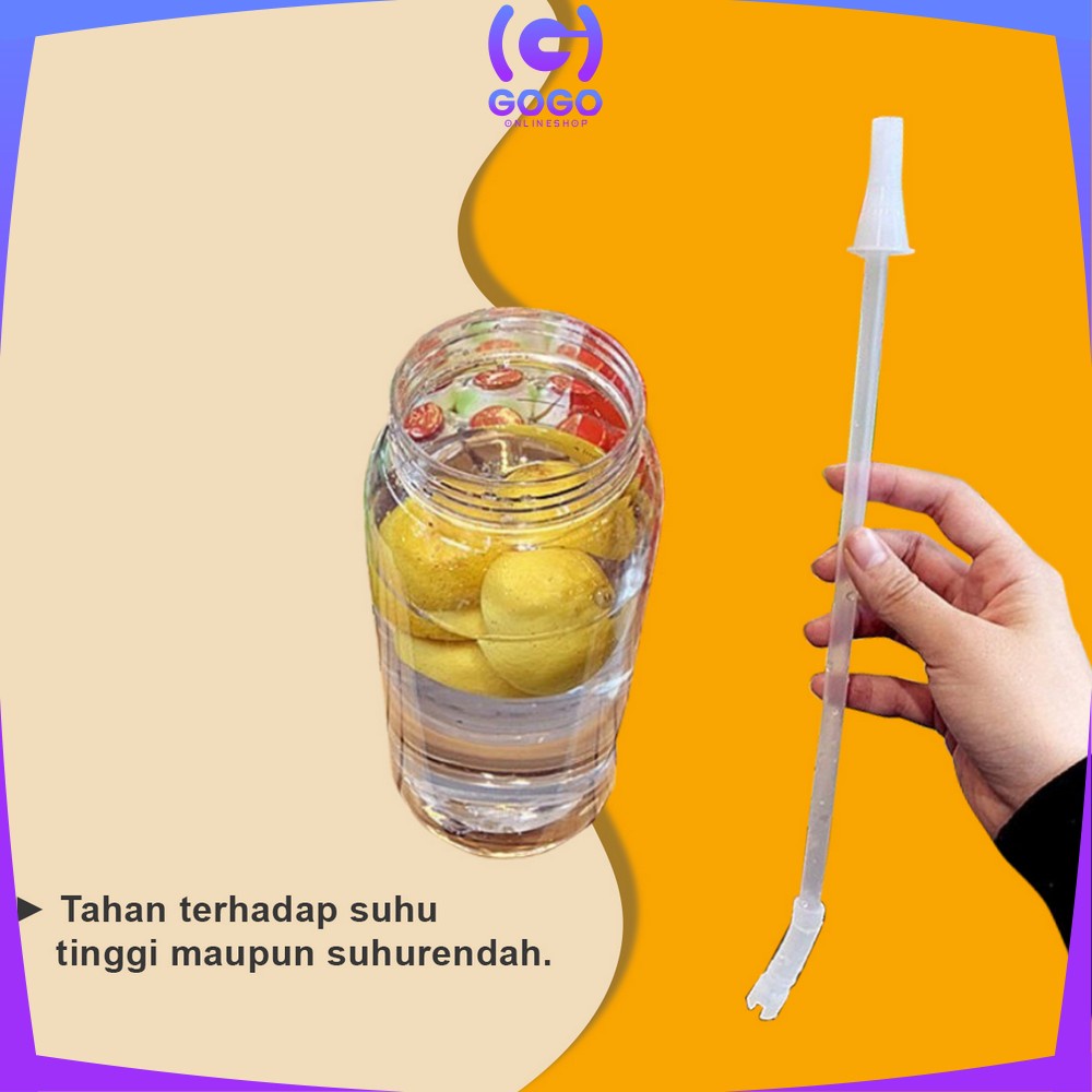 GOGO-C304 C305 Botol Minum Motivasi 2 Liter Food Grade / Botol Air Minum Jumbo 2000ml BPA FREE / Botol Minum Sedotan Dewasa