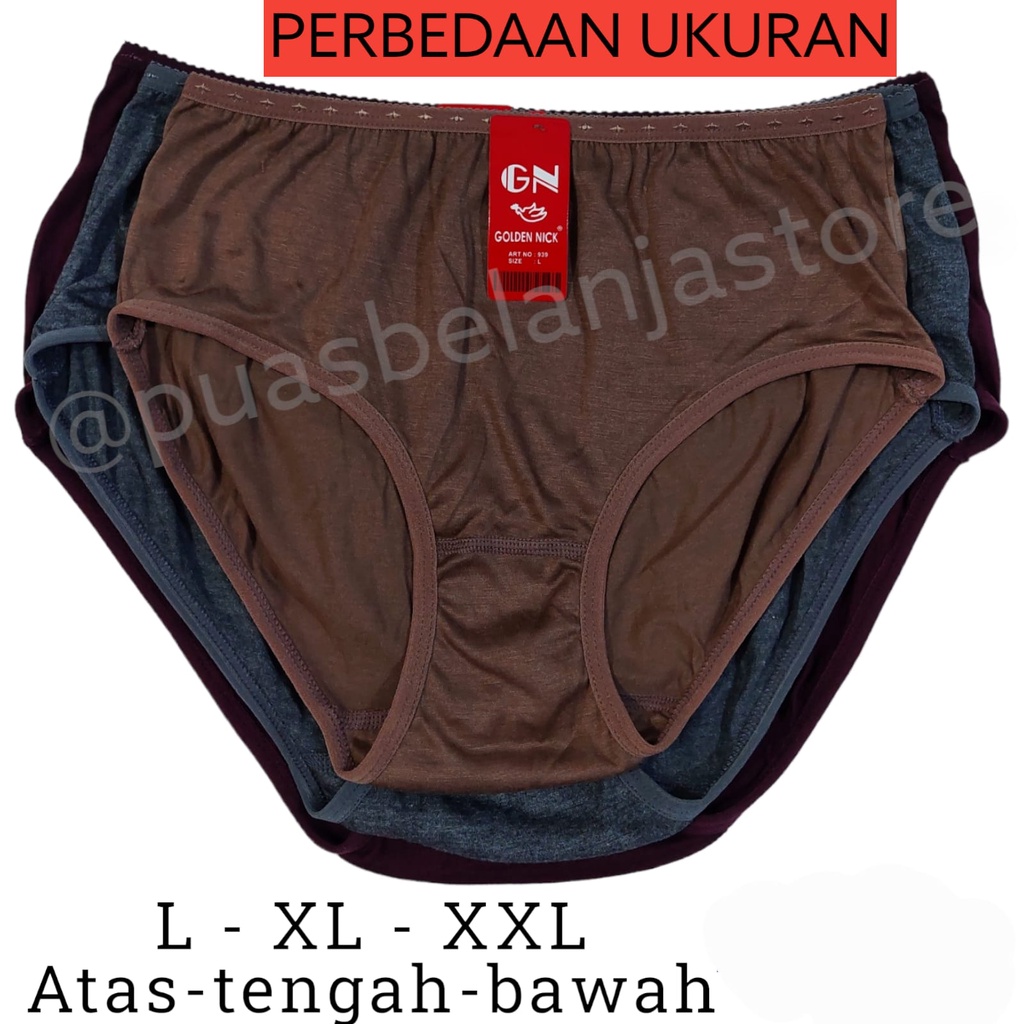 Celana Dalam Wanita Jumbo Golden Nick Wanita 937 939 Warna Muda Tua 100% Original Katun Maxi XXL XL L