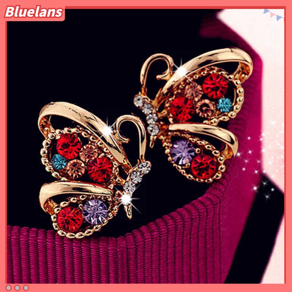 Bluelans Anting Stud Bentuk Kupu-Kupu Aksen Berlian Imitasi Untuk Wanita