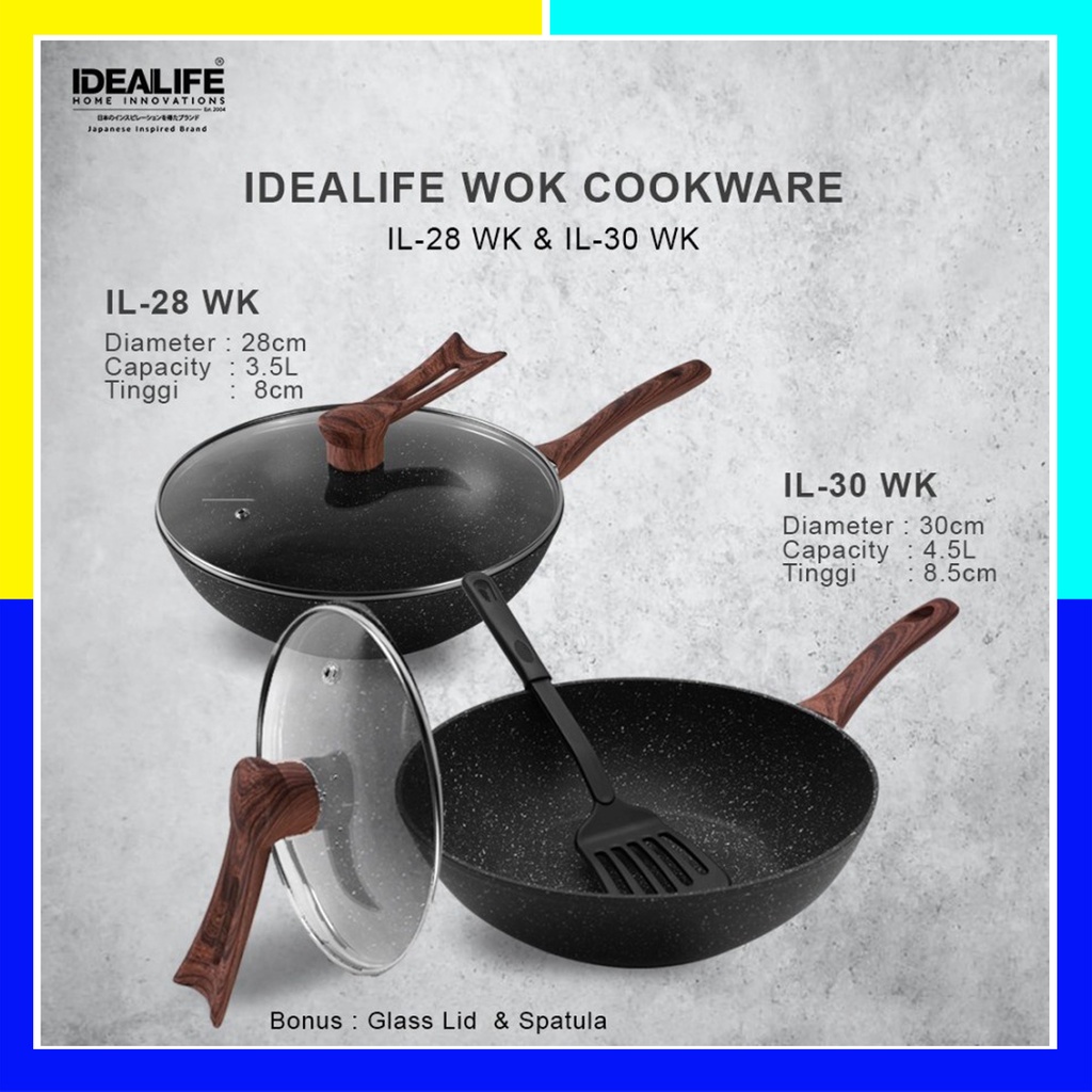 IDEALIFE IL-30WK Wok Pan Cookware - Panci Wajan (30cm)