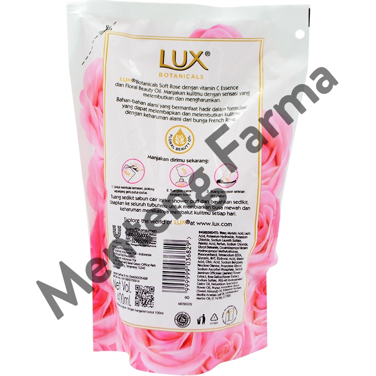 Lux Botanicals Sabun Mandi Cair Soft Rose Refill 400 ML - Sabun Kecantikan dengan Vitamin C Essence