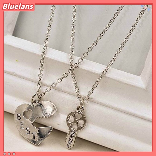 Bluelans 2Pcs Love Heart Key Pendant BFF Best Friend Letter Carved Necklace Gift