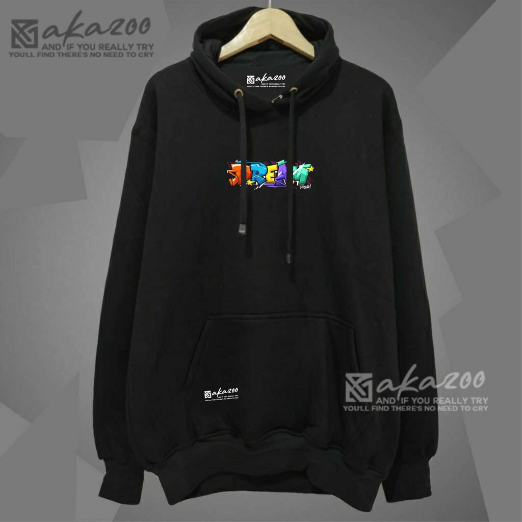 hoody pria distro tebal keren 2022 Warna hitam merek akazoo DREAM grafiti sablon putih Motif polos dan prins dan huruf gaya atletis korean street style Bahan katun jenis Lengan Panjang  Musim Dingin  hoodie oversize pria korean style  zipper hoodie polos