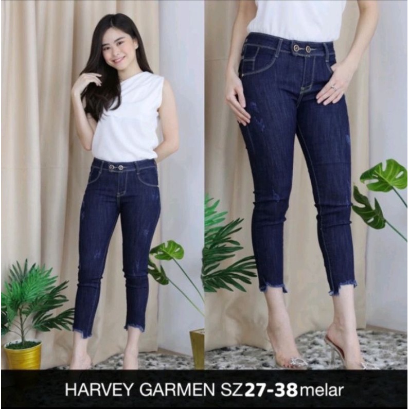 CELANA WANITA 7/9 HARVEY GARMENT BAHAN SOFTJEANS STRETCH MELAR SIZE 27-38