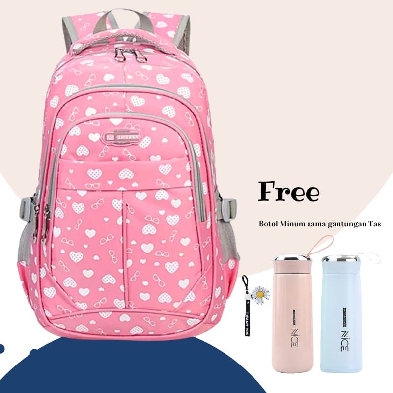 Ransel Untuk Anak Perempuan Tas Bahu Remaja Gadis Fashion Kapasitas Besar Tiga Ruang Dan Saku Laptop