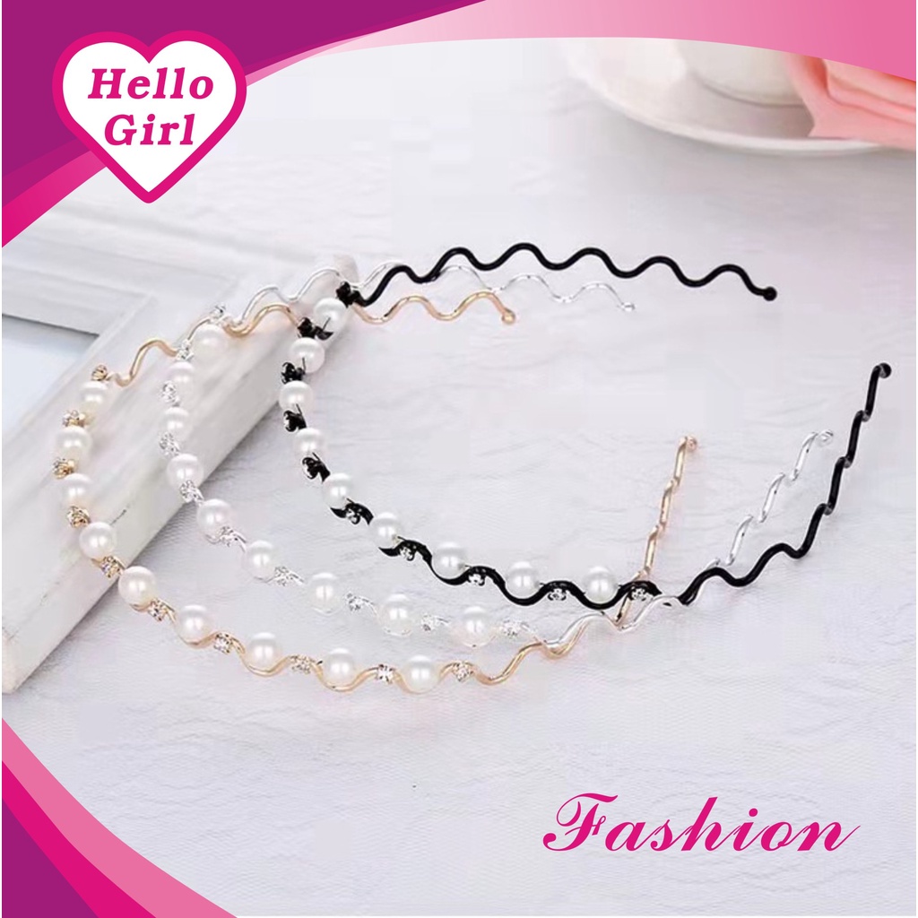 (Hello Girl)B15 Bandana Headband Terbaru Warna Mutiara  Wanita Import