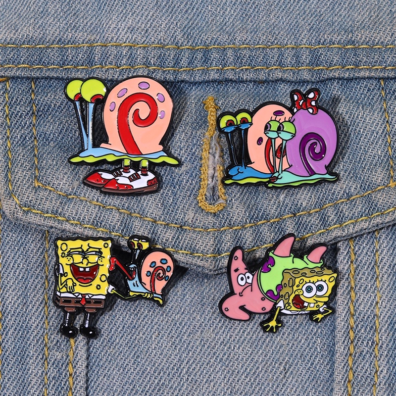 Bros Pin Enamel Desain Kartun Anime SpongeBob Patrick Star Siput Untuk Hadiah