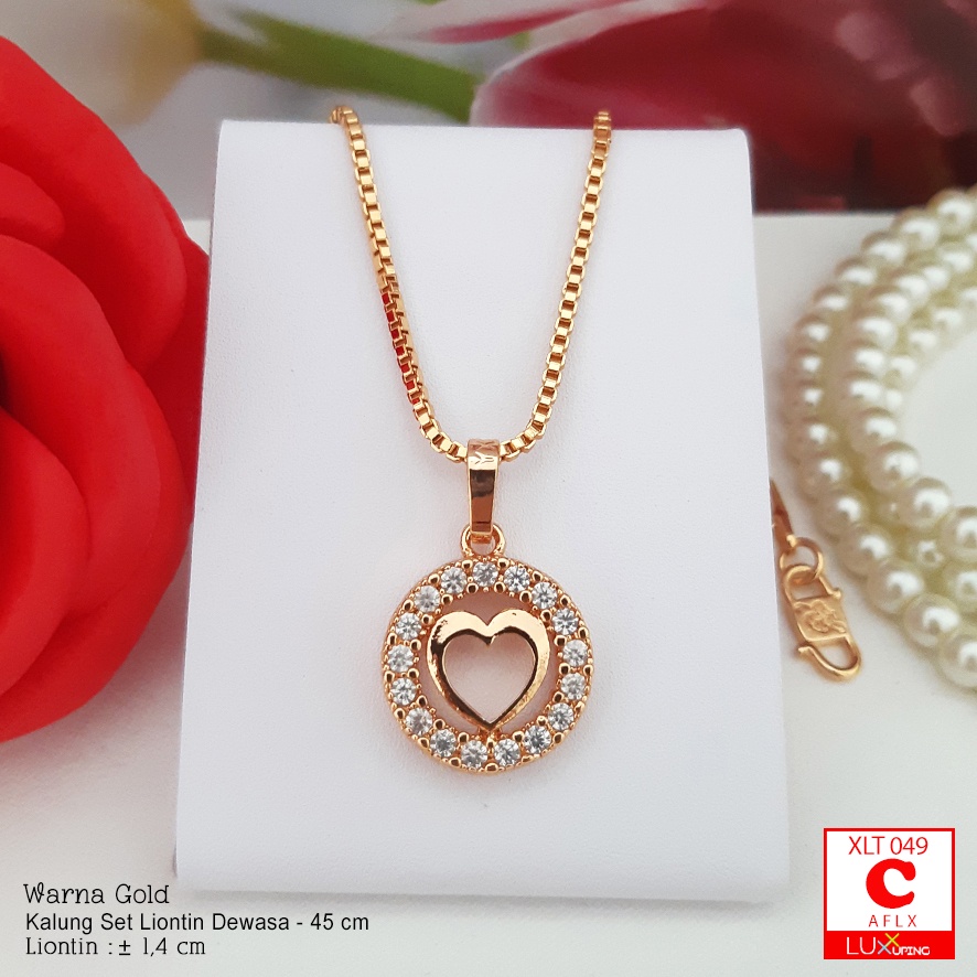 XLT 049 Kalung Liontin Set Permata Zirkon Perhiasan Lapis Emas 18K Kalung Xuping Panah Cinta Love Luxx Xuping