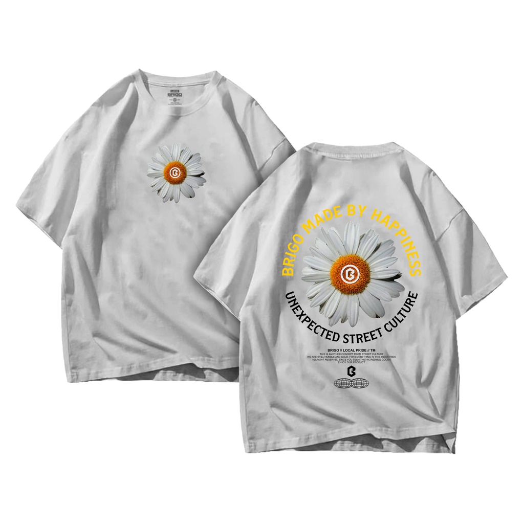 BRIGO Kaos Oversize HAPPINES FLOWER II Kaos Oversize Print DTF II Kaos Jumbo Size Pria &amp; Wanita