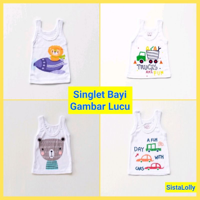 Kaos Putih Singlet Dalam Bayi Gambar Lucu Kaus Oblong Kutang Kutung Baby