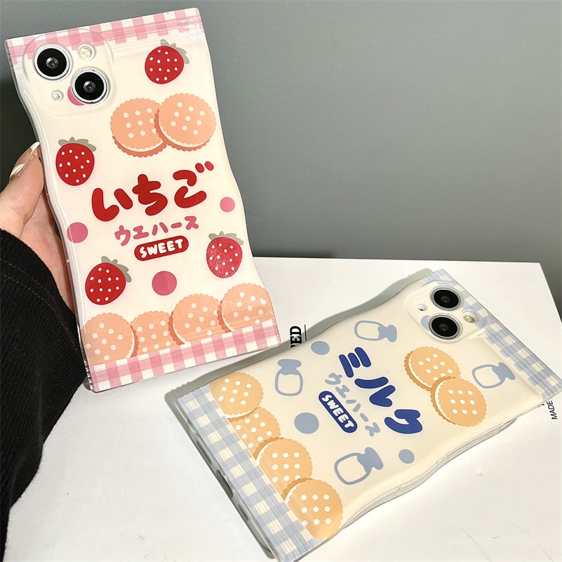Soft Case Silikon Motif Susu Sapi Strawberry Untuk iPhone 14 13 12 11 Pro Max X Xr Xs Max 8 7 6 6s Plus