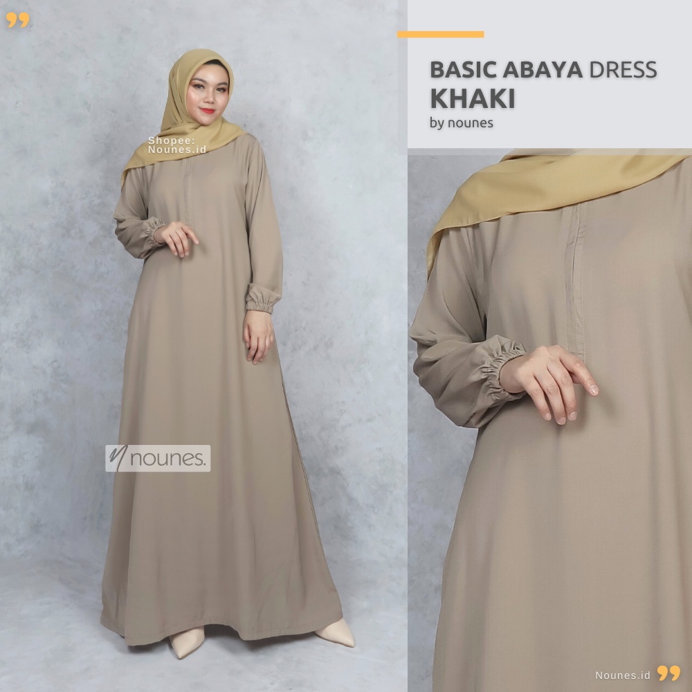 Nounes Basic Abaya Dress Gamis Daily Polos Syari Wanita Muslim Lengan Panjang Saku Kanan Busui Friendly Plain Sleve Inner Wolfis Woolpeach Grade A Warna Black Pink Navy Hijau Maxi Simple Size S M L XL Jumbo XXL LD 92 98 104 110 120-3