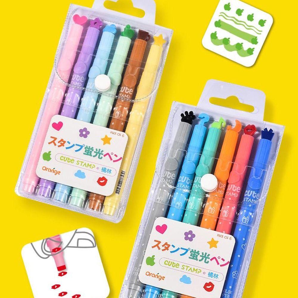 Pulpen Stabilo Agustina 6Pcs/Set Kawaii Lukisan Tulisan Perlengkapan Untuk Siswa Spidol Set Alat Tulis Kantor Tip Bintang Untuk Akun Manual Bolpen Neon