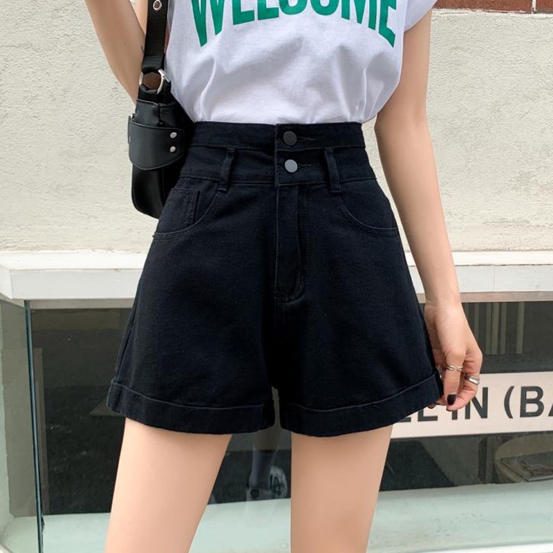 Celana Pendek Denim Wanita High Waist Pant Celana Longgar A-Line Celana Simple Korean Style