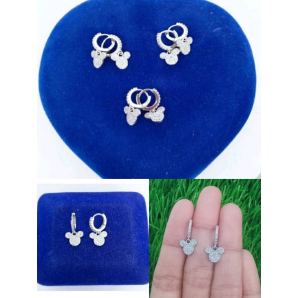 ANTING PERAK 925 ASLI LAPIS EMAS/ANTING JEPIT MICKEY MOUSE/ASLI SILVER/PERHIASAN ANTING