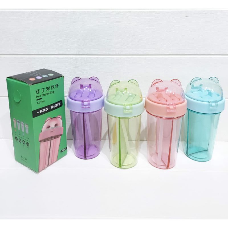 [ Cinicini ] Botol Minum 2 Sisi Sedotan Couple Bottle Travel Plus Box